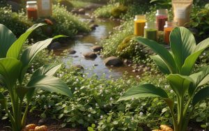 Plantes ayurvédiques et compléments alimentaires naturels en harmonie dans la nature.