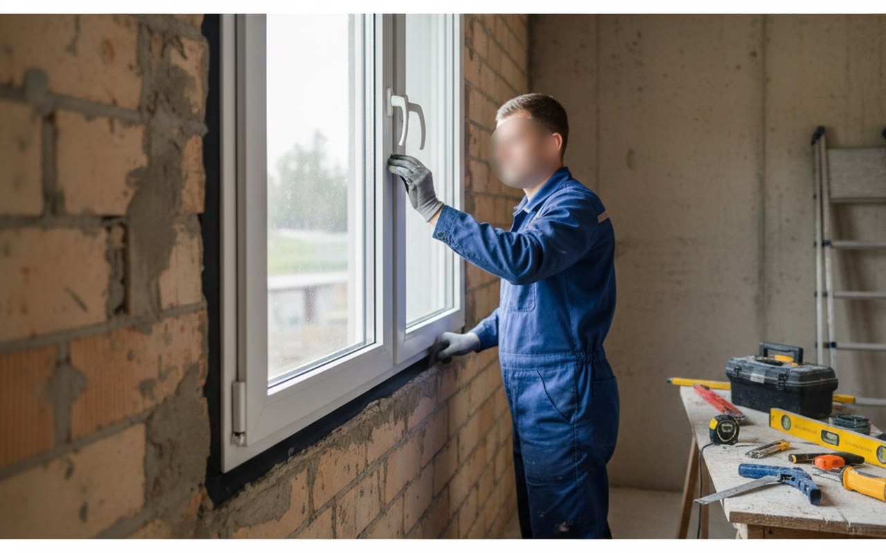Installation de compribande autour d'une fenêtre en PVC pour une étanchéité optimale