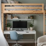 Chambre adulte avec lit mezzanine et espace bureau sous le lit
